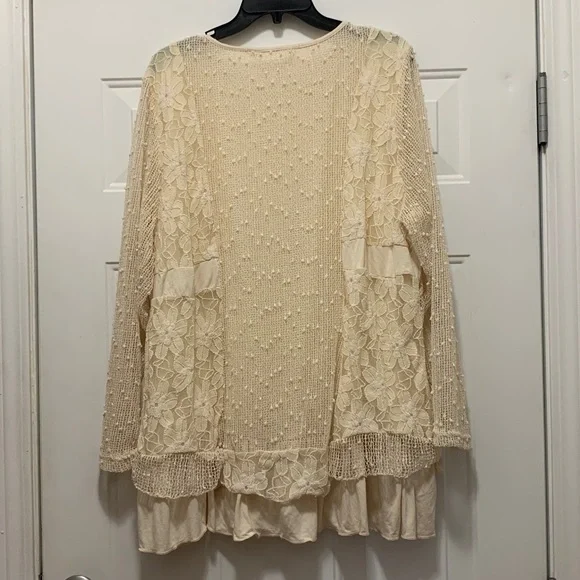 3/$15 Tantrums Size XXL Cream Crochet & Lace Patchwork Pullover - Picture 7 of 7